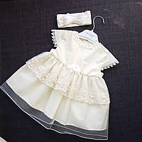 Нарядное платье для девочки на крестины 62,68рост молочний 2в1 Красивое платье на девочку 1 год айвори