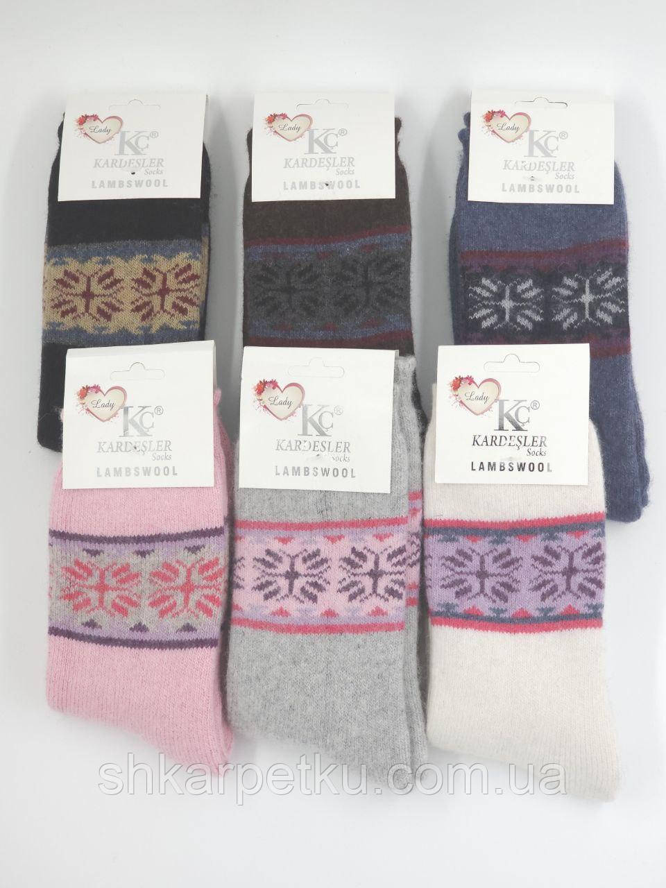 Жіночі шкарпетки шкарпетки теплі Kardesler з вовни ламі всередині з махрою орнамент 36-40 мікс 6 пар/уп