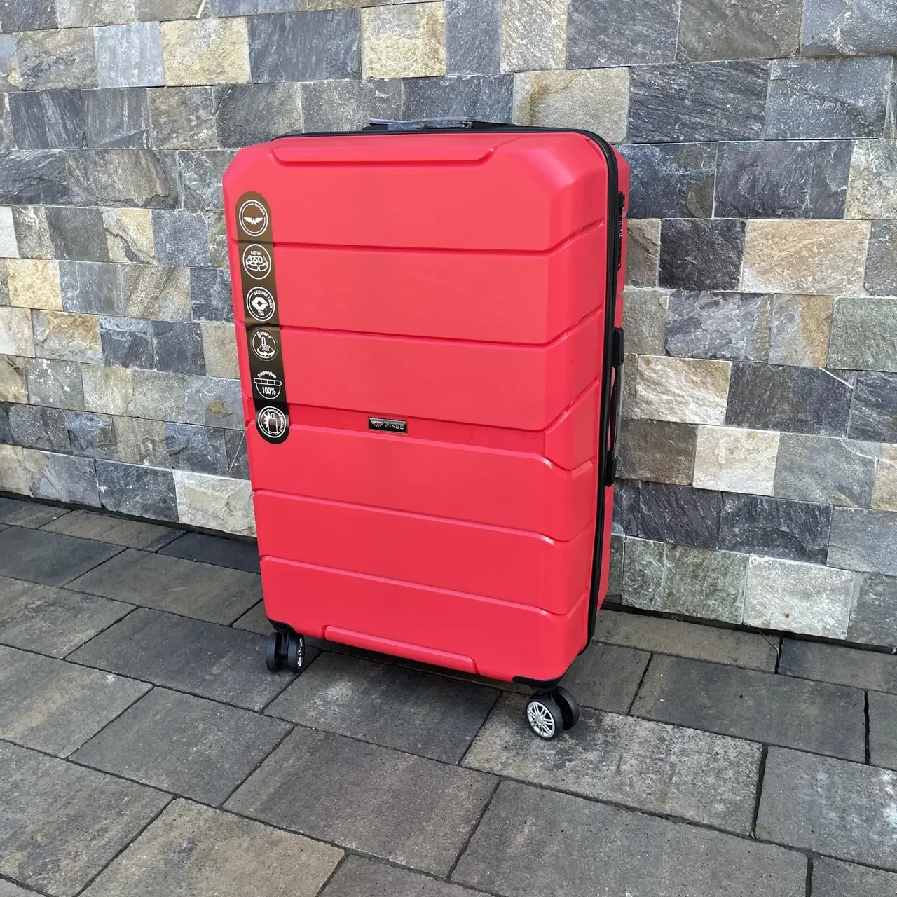 Дорожня валіза Wings PP05 з поліпропілену на 4 колесах, велика червона, фото 1