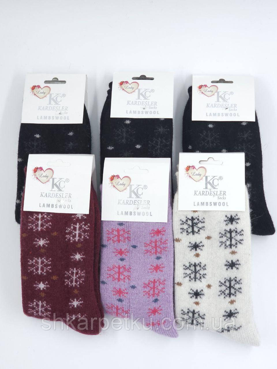 Жіночі шкарпетки шкарпетки теплі Kardesler з вовни ламі всередині з махрою сніжинка 36-40 мікс 6 пар/уп