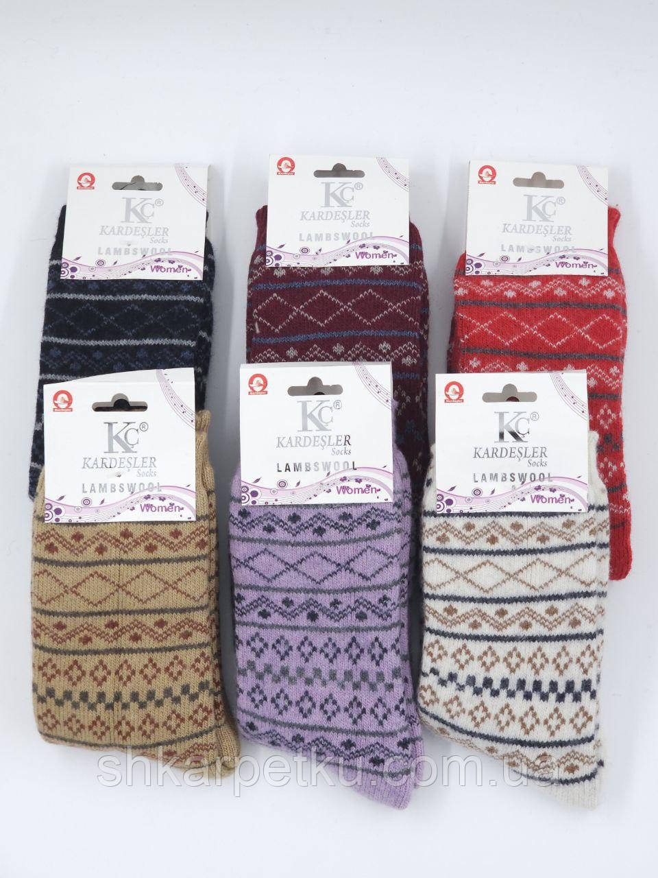 Жіночі шкарпетки теплі Kardesler з вовни лами всередині з махрою візерунки 36-40 мікс 6 пари/уп, фото 1