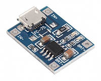 Плата контроллер заряда для Li-Ion аккумуляторов с разъемом MicroUSB и защитой от перезаряда.