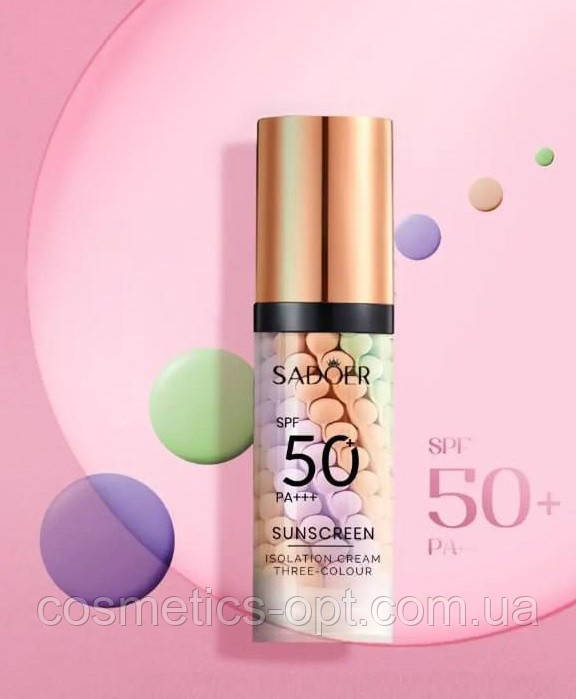 База під макіяж SADOER триколірна з мультиефектом SPF50+, 40 g, фото 1