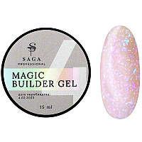 Гель для наращивания Saga Professional Magic Builder Gel 04, персиковый беж с цветными хлопьями потали, 15 мл