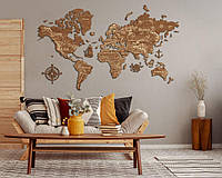 Деревянная карта мира однослойная 2D «Perfect World» - Светлый орех