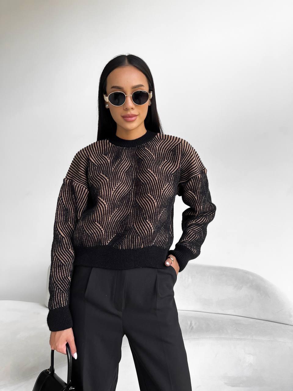 Светр оверсайз двоколірний з візерунком колоски (розквітки), фото 1