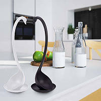 Половник кухонный оригинальный в форме лебедя SwanSpoon балансирующий на подставке, практичный ополоник 2 шт, Черный+Белый