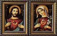 Католические иконы пара из янтаря , пара ікон з бурштину 15*20 см