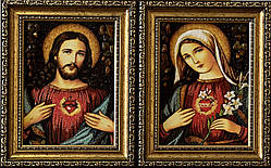 Католицькі ікони пара з бурштину , пара ікон з бурштину 15*20 см