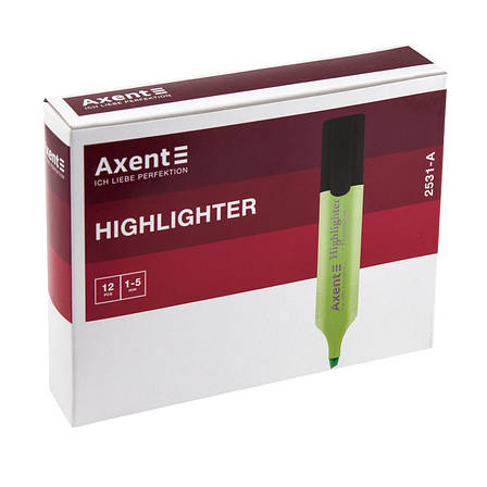 Маркер Axent Highlighter 2531-04-A, 1-5 мм, клиноподібний зелений, фото 3