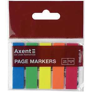 Закладки пластикові Axent 2440-01-A 12х50 мм, 125 штук, неонового кольору, фото 2