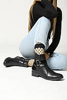 Ботинки женские зимние кожаные модные стильные пряжка ремешок низкий каблук