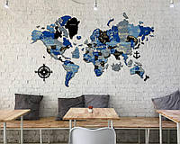 Деревянная карта мира многослойная Perfect World 3D - Синий
