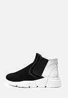 Замшевые женские ботинки челси без застежки черные с белым демисезон 40