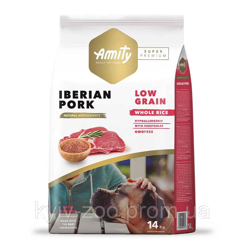 Amity Super Premium Low Grain All Breeds Iberian Pork & Rice 14 кг корм для собак Аміті Супер Преміум Свинина