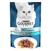 Purina Gourmet Perle Duo с океанической рыбой и тунцом мини филе в подливке 85 г паучи для кошек