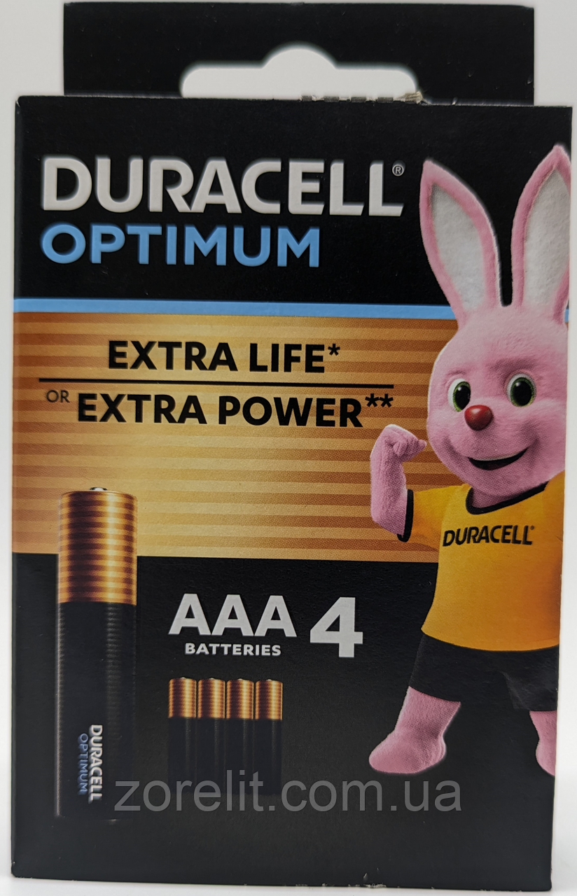 Батарейка Duracell LR03 AAA Optimum лужна, блістер 4 шт, фото 1