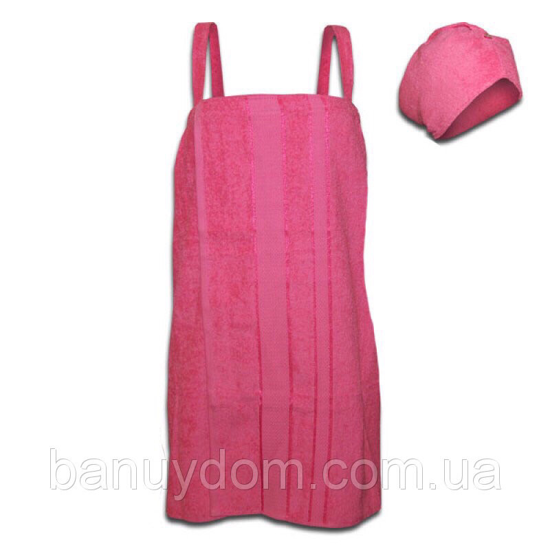 Набір для лазні жіночий махровий рожевий), фото 1