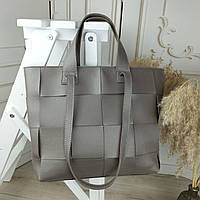 Женская сумка шоппер большая вместительная стильная капучино кожзам плетение