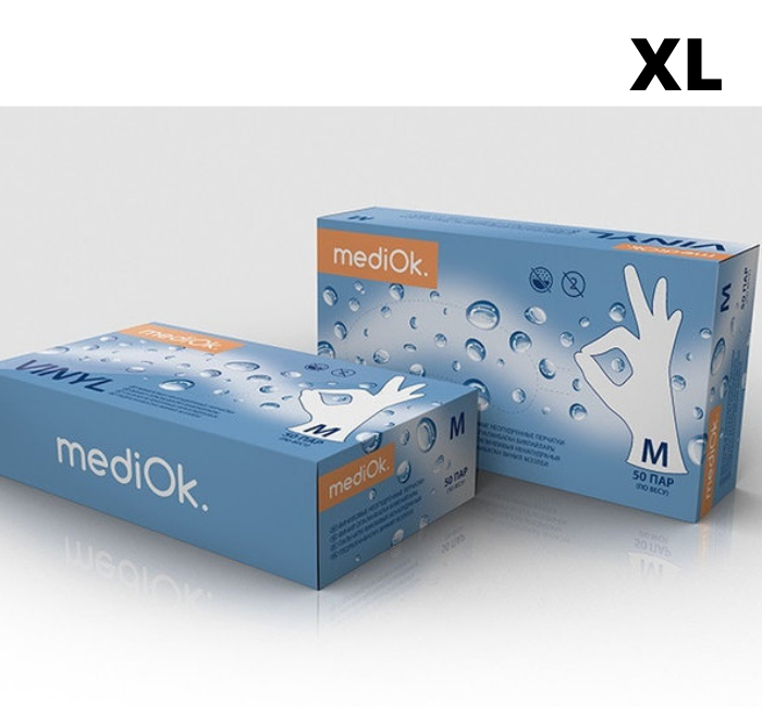 Вінілові рукавички прозорі р. XL. MediOk 100 шт./пач.