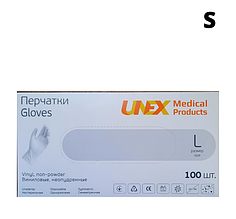 Вінілові рукавички р.S неопудрені прозорі 100 шт./пач. Unex