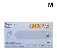 Вінілові рукавички р.М неопудрені прозорі 100 шт./пач. Unex