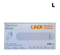 Вінілові рукавички р.L неопудрені прозорі 100 шт./пач. Unex