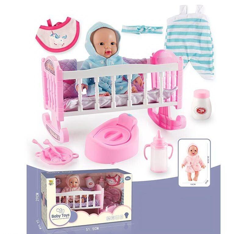 Пупс Baby Toys з ліжечком (2 види, горщик, одяг, аксесуари) BLS-W 74, фото 1