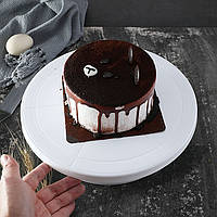 Тортівниця на ніжці поворотна 28 см, підставка для прикрашання та подачі торта обертова (білий)