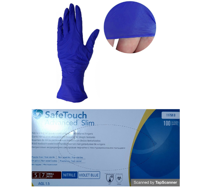Рукавички нітрилові Medicom р.S Advanced Slim Violet Blue 3.6 р. 100 шт\уп. Текстуровані