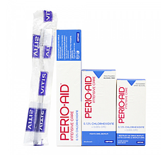 PERIO-AID 0.12% комплект: ополіскувач 150 мл, гель-паста 75 мл, щітка VITIS SURGICAL, спрей