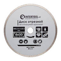 Диск алмазный отрезной по плитке, со сплошной кромкой, 180 мм, 16-18% INTERTOOL CT-3004