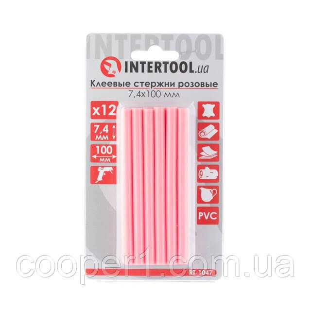 Комплект стрижнів клейових рожевих 7,4 мм * 100 мм, 12 шт. INTERTOOL RT-1047