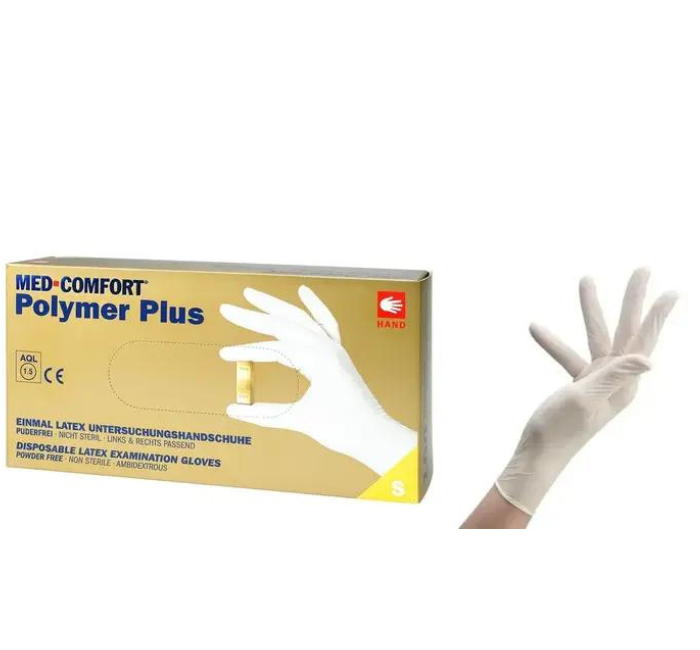 Рукавички латексні M неопудрені, нестерильні, AMPri Medcomfort Polymer Plus (100шт/уп), фото 1