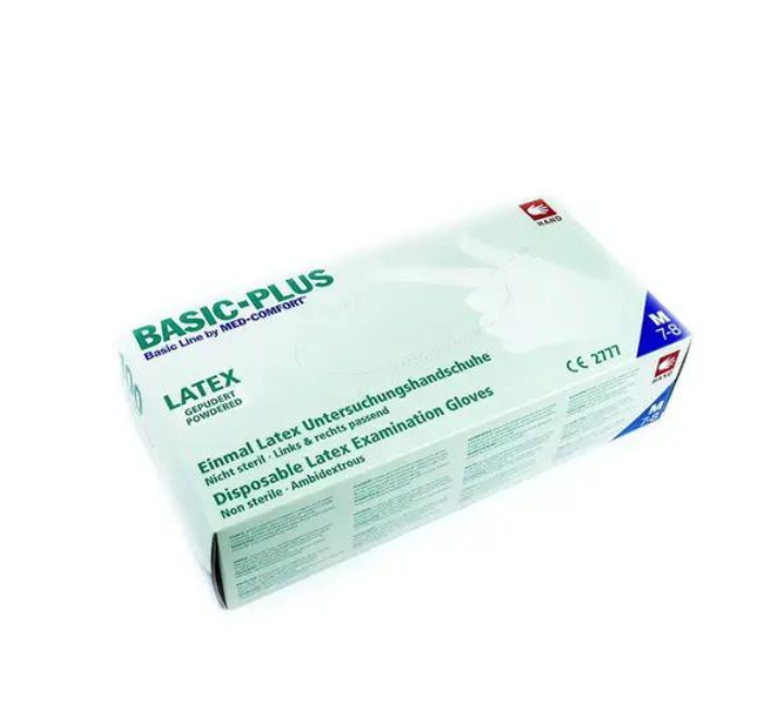 Рукавички латексні з тальком пудровані S. BASIC PLUS 100шт\уп