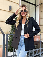 Женский стильный жакет однобортный деловой удлиненный пиджак без подклада на пуговице с карманами