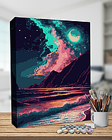 Картина 3Д по номерам с галерейной натяжкой АМ-0631 на холсте с краской металлик "Морской Пейзаж" 40*50см
