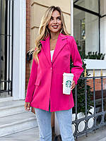 Женский стильный жакет однобортный деловой удлиненный пиджак без подклада на пуговице с карманами Барби, 42