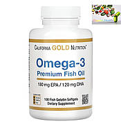 Омега-3, California Gold Nutrition, омега-3, риб'ячий жир преміальної якості, 100 капсул із риб'ячого желатину