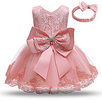Праздничное пышное платье с бантом Katy розовое р.70,80 см