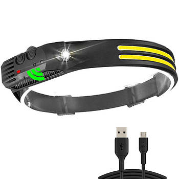 Налобний ліхтар з акумулятором CB-689-2 + датчик руху / Світлодіодний ліхтар на голову