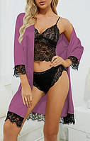 Комплект белья для соблазна пижама и халатик фиолетового цвета