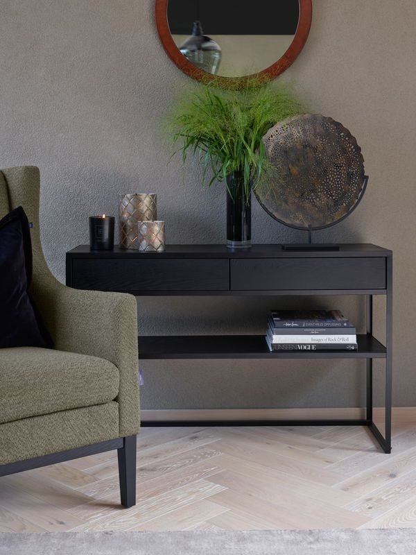 Пристінний столик з дерева ясен на металевих ніжках з висувними ящиками 1000х800х300 мм, фото 1