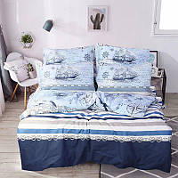 Двойной постельный комплектбязь, 100% хлопок голубого цвета 326581