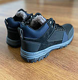 Чоловічі зимові кросівки з екошкіри чорні на шнурках на блискавці теплі хутряні прошиті львівські (код 6542), фото 4