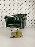 Кресло парикмахерское Viva на гидравлике квадрат плоский золото экокожа Черная гвозди Silver (Velmi TM) Зеленый