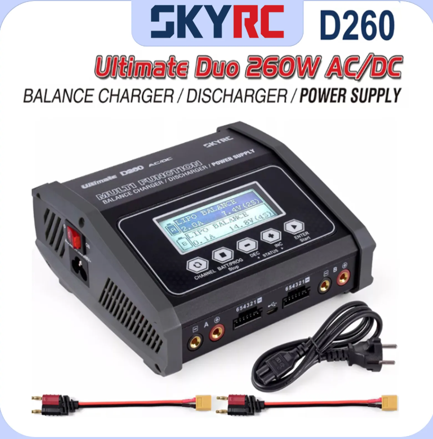 Зарядний пристрій розрядник блок живлення SKYRC D260 Lipo Battery Balance Charger Discharger Dual AC/DC 1-6S