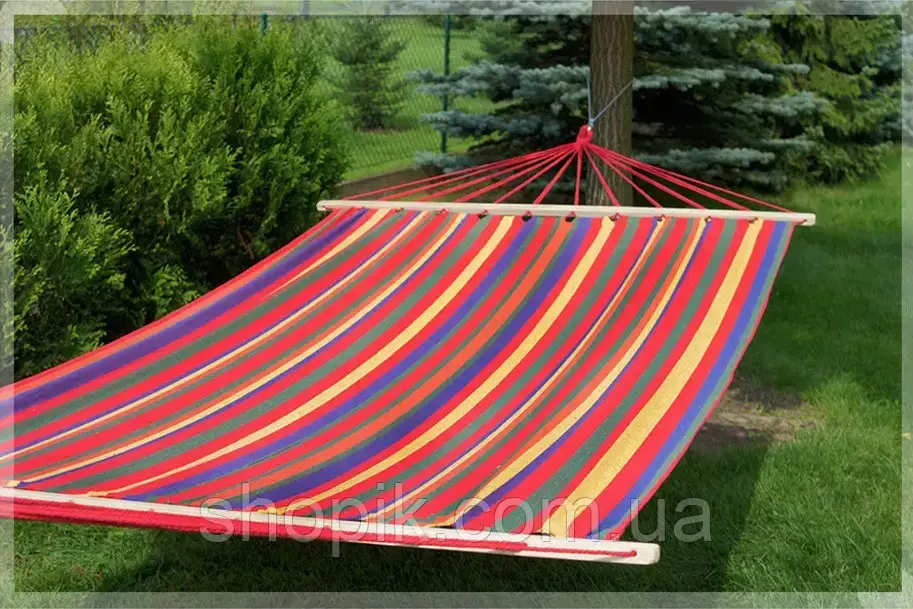 Гамак для двох тканинний RIO XXL Кольоровий 200х150 з планкою WCG Shopik