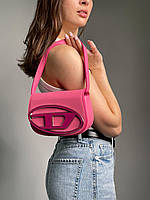 Сумка Женская кожаная DIESEL 1DR Iconic Pink сумка через плечо с логотипом сумка на ремешке Розового Цвета