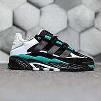 Мужские кроссовки Adidas Niteball Black Green (чёрно-зеленые) демисезонные красивые кроссы 1589